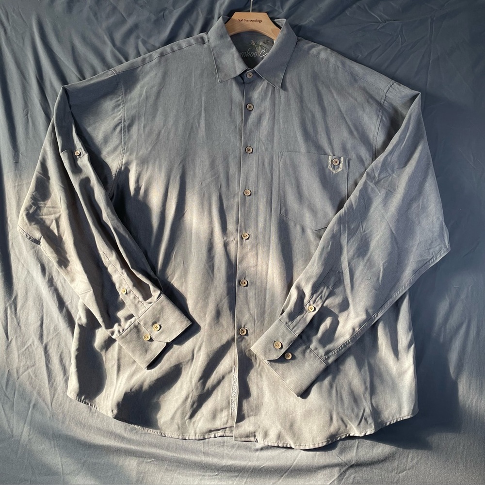 Bamboo Cay Button Up Shirt Men's Size XL Gray Long Sleeve Tropical Beach